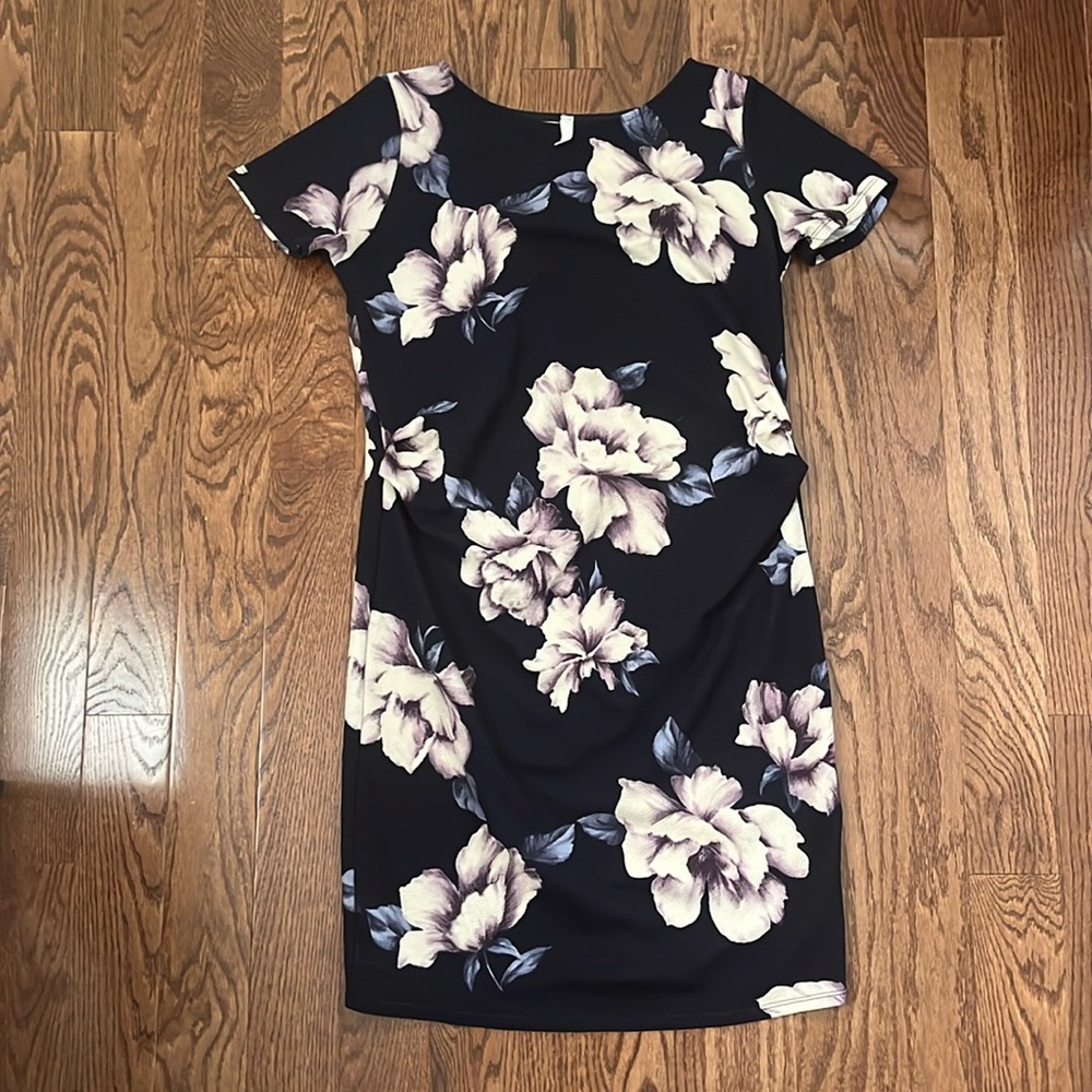 Pinkblush Navy Blue Floral Fitted Maternity Dress - Size XL